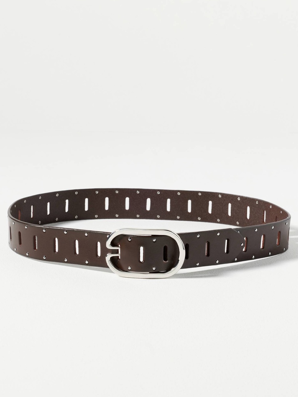 Anthropologie 100% Genuine Leather Brown Leather Belt with Silver Buckle Premium